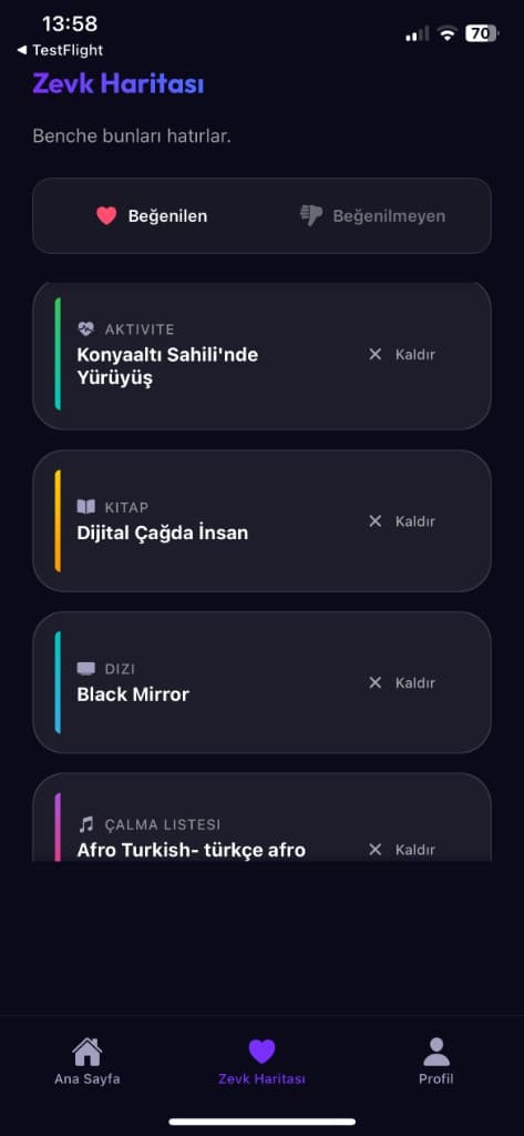 Zevk Haritası — Beğendiklerin