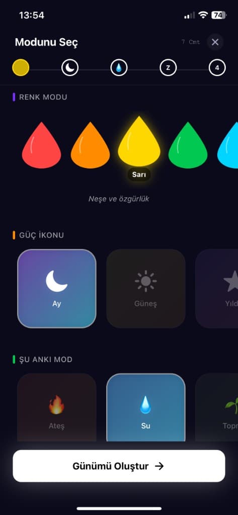 Modunu Seç — Renk, sembol ve element seçimi